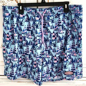 Vineyard Vines XL Mens Chappy Swim Trunks, NWOT, Never Worn, Sailboat Blue Pink